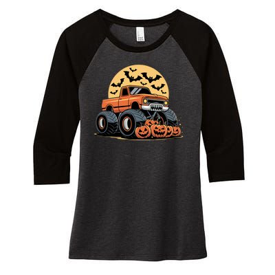 Halloween Shirts Monster Truck Pumpkins Women's Tri-Blend 3/4-Sleeve Raglan Shirt