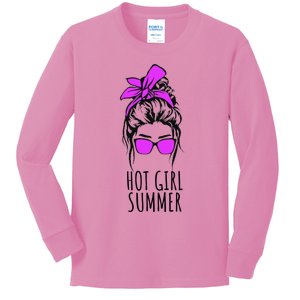 Hot Summer Messy Bun Sunglasses Purple Gift Kids Long Sleeve Shirt