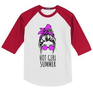 Hot Summer Messy Bun Sunglasses Purple Gift Kids Colorblock Raglan Jersey