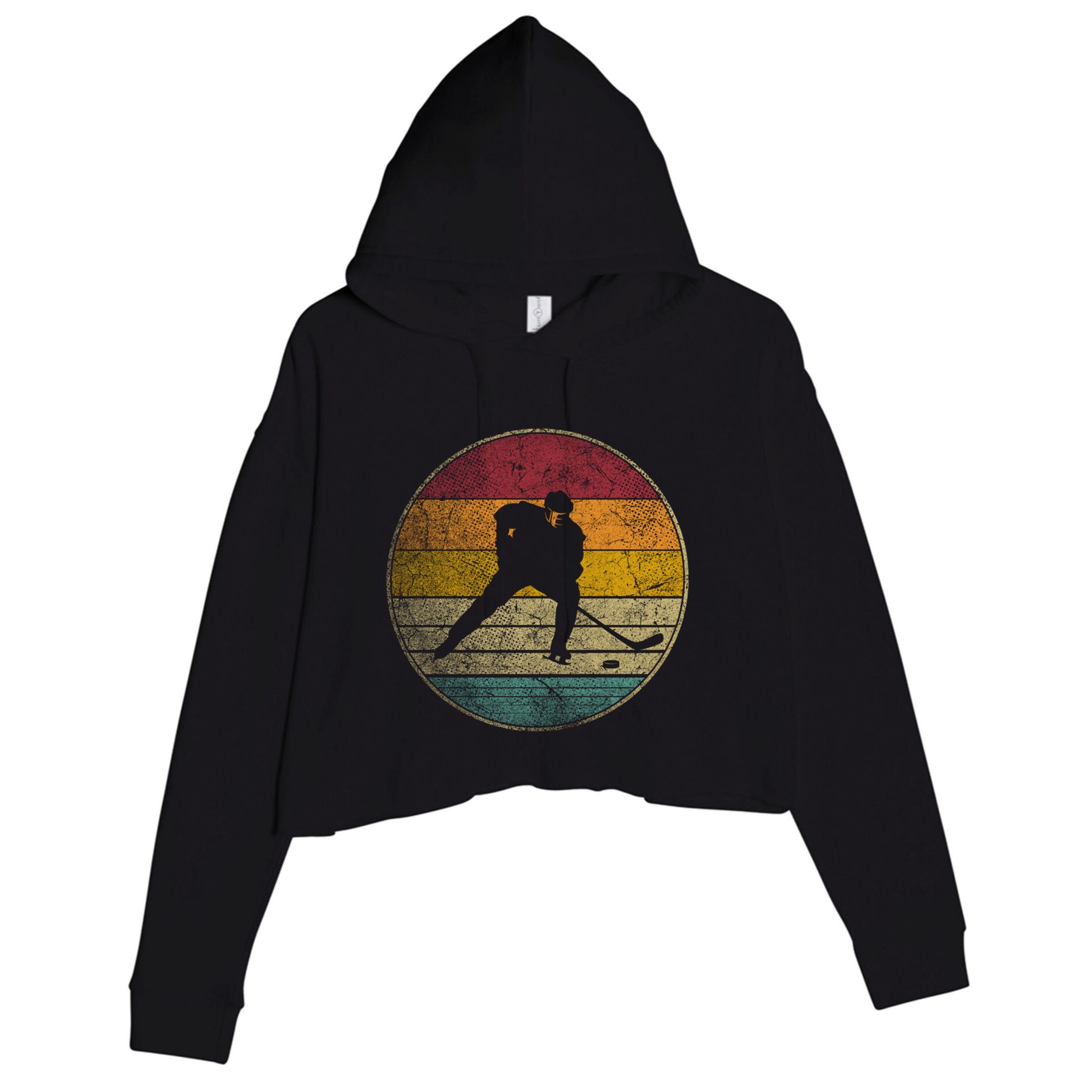 Hockey Stick Mask Puck Ice Vintage Retro 70s 80s 90s Gift Crop Fleece Hoodie