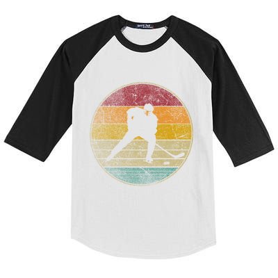 Hockey Stick Mask Puck Ice Vintage Retro 70s 80s 90s Gift Kids Colorblock Raglan Jersey