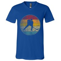 Hockey Stick Mask Puck Ice Vintage Retro 70s 80s 90s Gift V-Neck T-Shirt