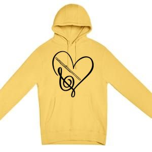 Heart Sheet Music Clef Transverse Flute Premium Pullover Hoodie