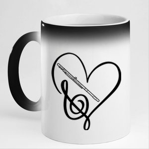 Heart Sheet Music Clef Transverse Flute 11oz Black Color Changing Mug