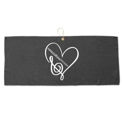 Heart Sheet Music Clef Transverse Flute Large Microfiber Waffle Golf Towel