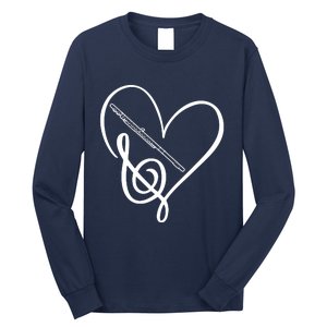 Heart Sheet Music Clef Transverse Flute Long Sleeve Shirt