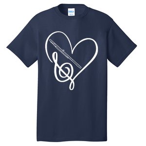 Heart Sheet Music Clef Transverse Flute Tall T-Shirt