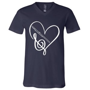 Heart Sheet Music Clef Transverse Flute V-Neck T-Shirt