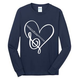 Heart Sheet Music Clef Transverse Flute Tall Long Sleeve T-Shirt