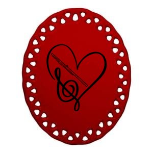 Heart Sheet Music Clef Transverse Flute Ceramic Oval Ornament