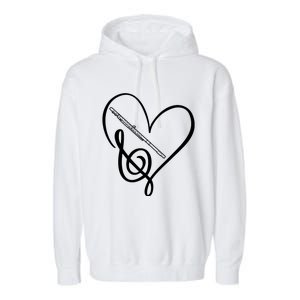 Heart Sheet Music Clef Transverse Flute Garment-Dyed Fleece Hoodie