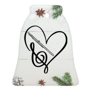 Heart Sheet Music Clef Transverse Flute Ceramic Bell Ornament