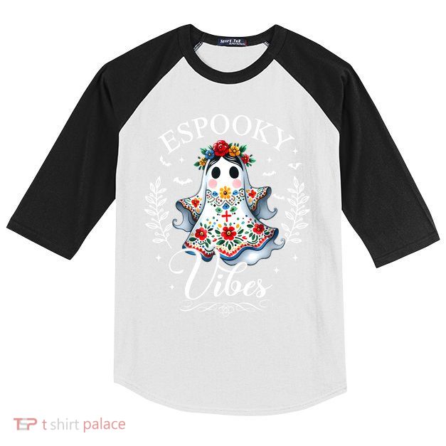Halloween Spanish Mexican Teacher Espooky Vibes Maestra Gift Kids Colorblock Raglan Jersey