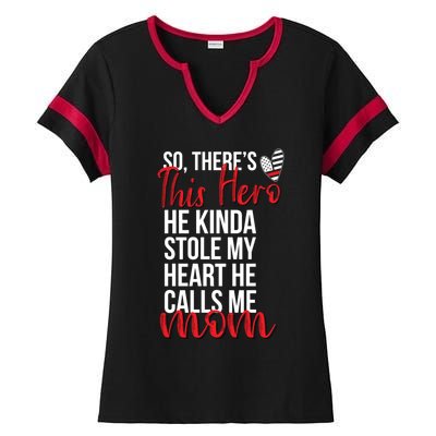 He Stole My Heart Firefighter Mom Of A Fire Gift Ladies Halftime Notch Neck Tee