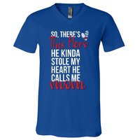 He Stole My Heart Firefighter Mom Of A Fire Gift V-Neck T-Shirt