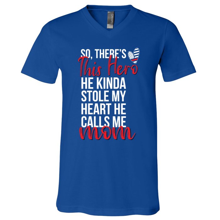 He Stole My Heart Firefighter Mom Of A Fire Gift V-Neck T-Shirt