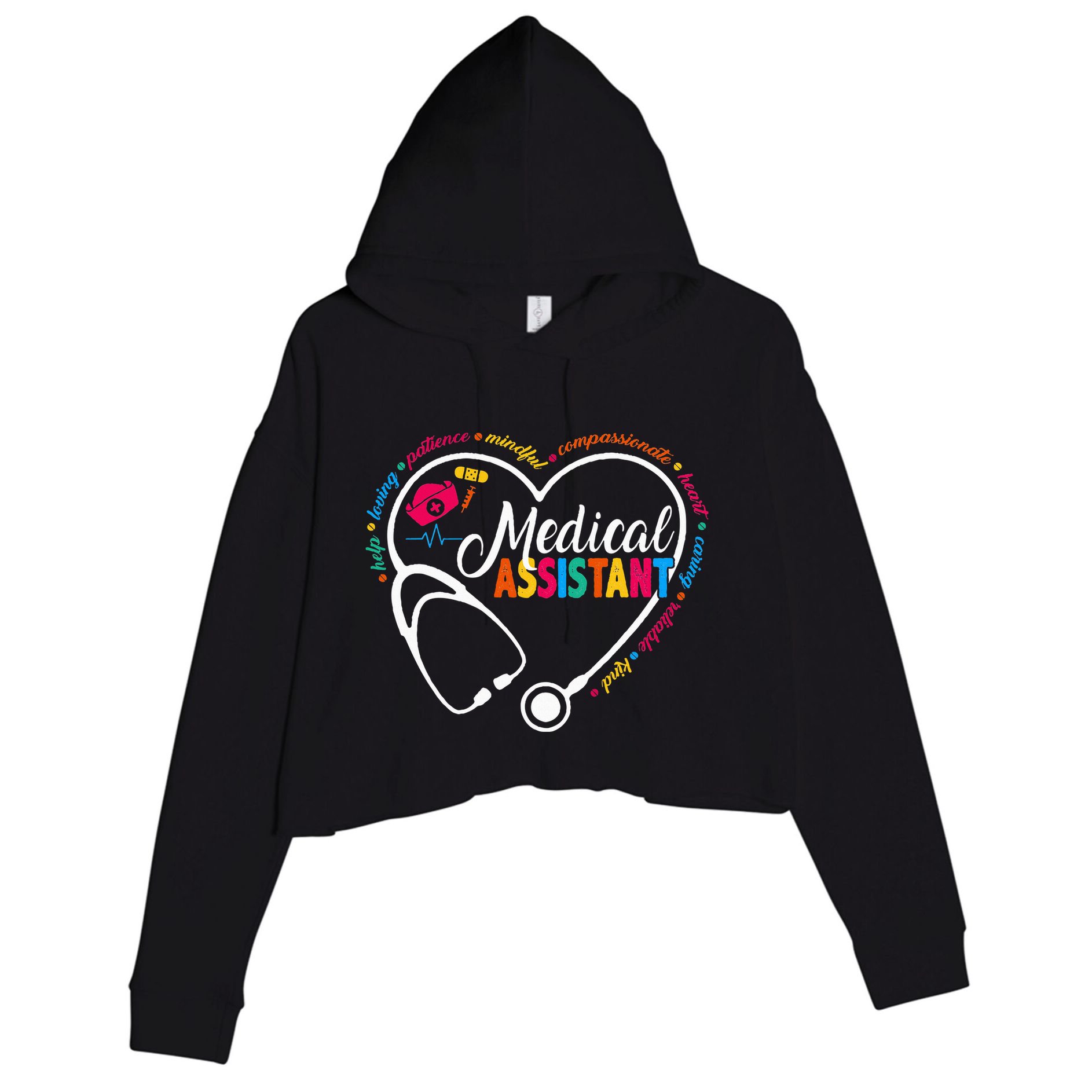 Heart Stethoscope Medical Assistant Crop Fleece Hoodie
