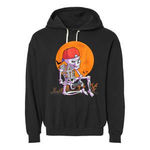 Halloween Shirt Men Boys Gamer Gaming Skeleton Garment-Dyed Fleece Hoodie