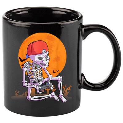 Halloween Shirt Men Boys Gamer Gaming Skeleton 11oz C Handle Ceramic Mug