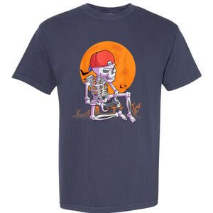 Halloween Shirt Men Boys Gamer Gaming Skeleton Garment-Dyed Heavyweight T-Shirt