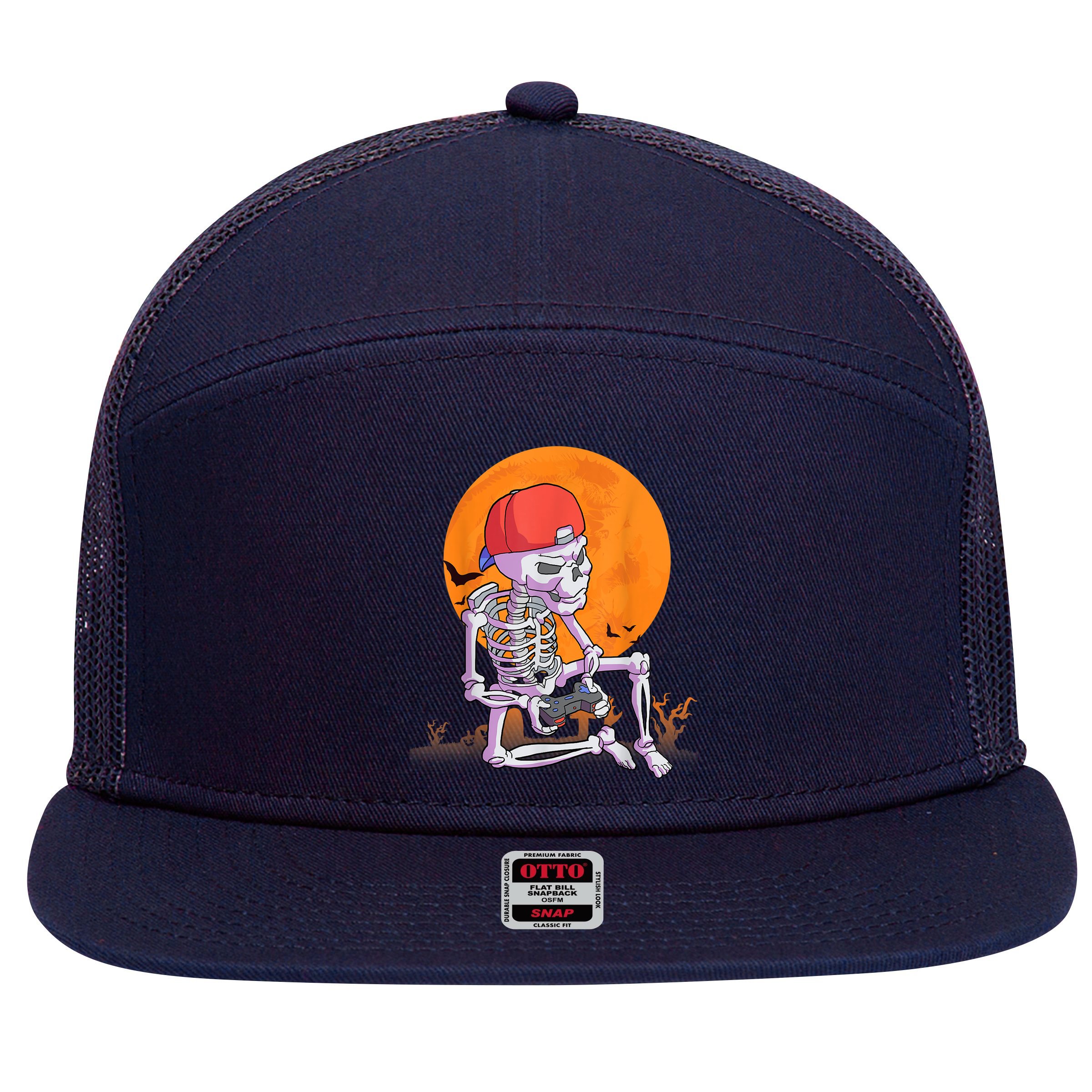 Halloween Shirt Men Boys Gamer Gaming Skeleton 7 Panel Mesh Trucker Snapback Hat