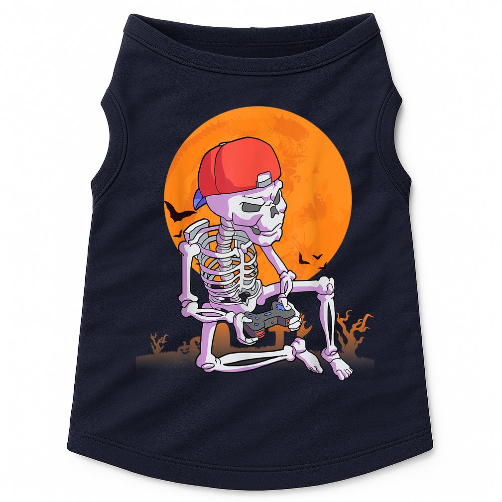 Halloween Shirt Men Boys Gamer Gaming Skeleton Doggie Tank