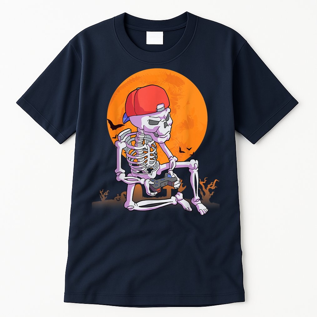 Halloween Shirt Men Boys Gamer Gaming Skeleton Tall T-Shirt