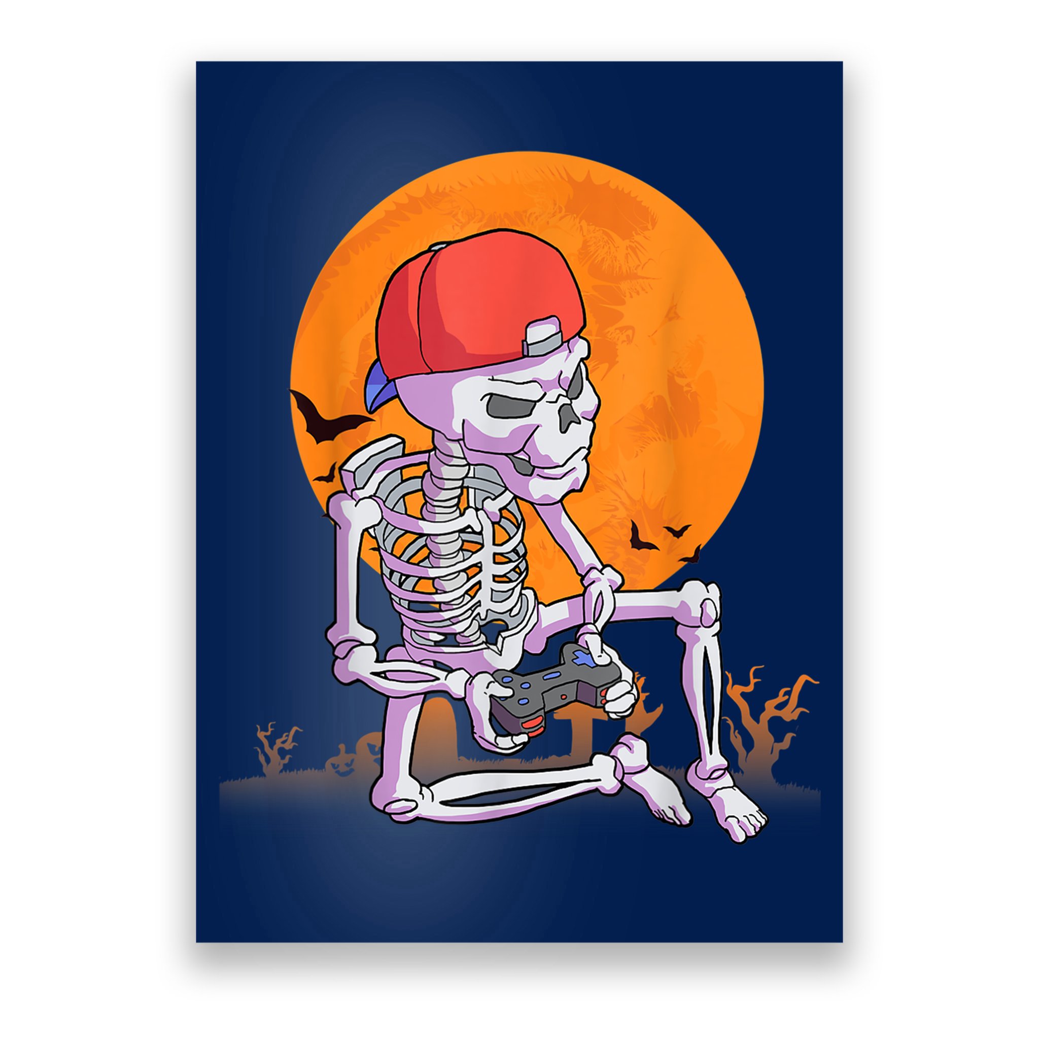 Halloween Shirt Men Boys Gamer Gaming Skeleton Poster
