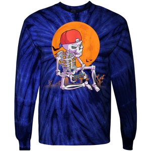 Halloween Shirt Men Boys Gamer Gaming Skeleton Tie-Dye Long Sleeve Shirt