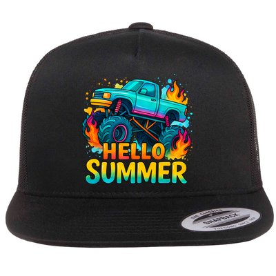 Hello Summer Monster Truck  Flat Bill Trucker Hat