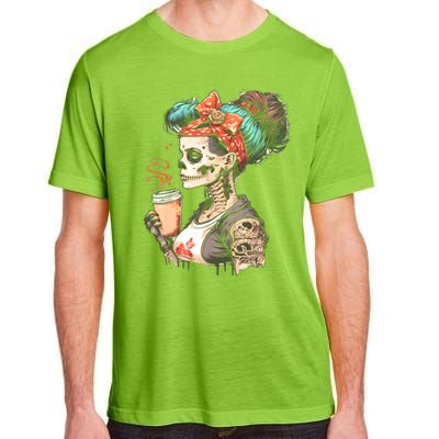 Halloween Skeleton Messy Bun Coffee Funny Costume Mom Adult ChromaSoft Performance T-Shirt