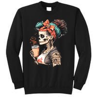 Halloween Skeleton Messy Bun Coffee Funny Costume Mom Sweatshirt