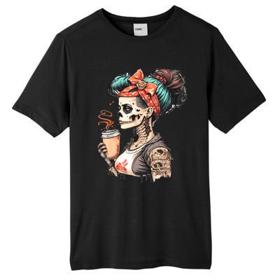 Halloween Skeleton Messy Bun Coffee Funny Costume Mom Tall Fusion ChromaSoft Performance T-Shirt