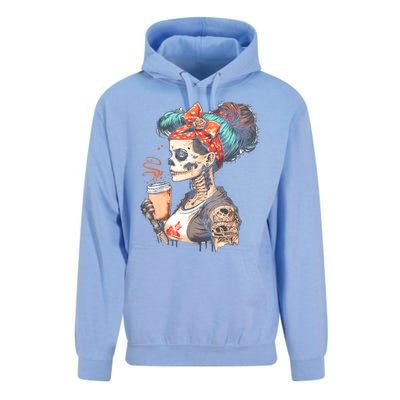 Halloween Skeleton Messy Bun Coffee Funny Costume Mom Unisex Surf Hoodie