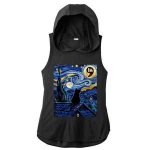 Halloween Starry Night Black Cat Comma La Kamala Harris Ladies PosiCharge Tri-Blend Wicking Draft Hoodie Tank