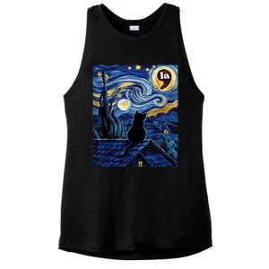 Halloween Starry Night Black Cat Comma La Kamala Harris Ladies PosiCharge Tri-Blend Wicking Tank