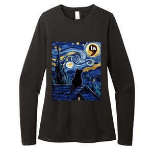 Halloween Starry Night Black Cat Comma La Kamala Harris Womens CVC Long Sleeve Shirt