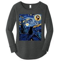 Halloween Starry Night Black Cat Comma La Kamala Harris Women's Perfect Tri Tunic Long Sleeve Shirt