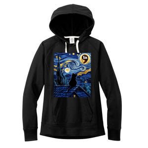 Halloween Starry Night Black Cat Comma La Kamala Harris Women's Fleece Hoodie