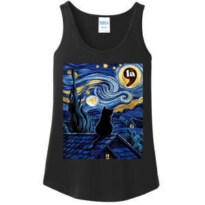 Halloween Starry Night Black Cat Comma La Kamala Harris Ladies Essential Tank