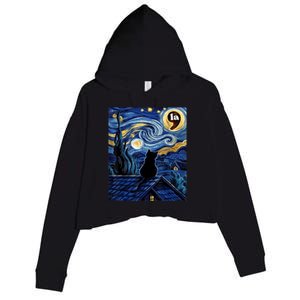 Halloween Starry Night Black Cat Comma La Kamala Harris Crop Fleece Hoodie