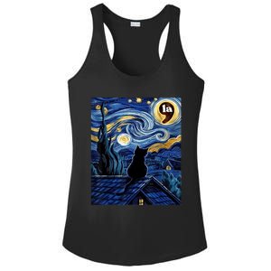 Halloween Starry Night Black Cat Comma La Kamala Harris Ladies PosiCharge Competitor Racerback Tank