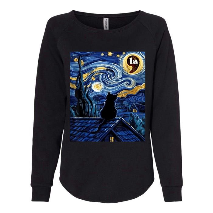 Halloween Starry Night Black Cat Comma La Kamala Harris Womens California Wash Sweatshirt