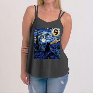 Halloween Starry Night Black Cat Comma La Kamala Harris Women's Strappy Tank