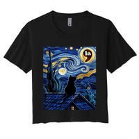 Halloween Starry Night Black Cat Comma La Kamala Harris Women's Crop Top Tee