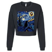 Halloween Starry Night Black Cat Comma La Kamala Harris Cropped Pullover Crew