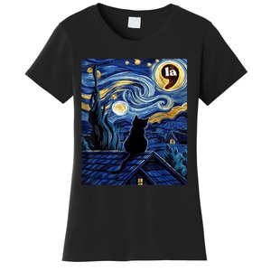 Halloween Starry Night Black Cat Comma La Kamala Harris Women's T-Shirt