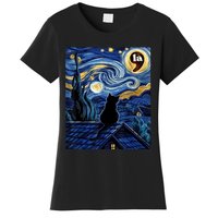 Halloween Starry Night Black Cat Comma La Kamala Harris Women's T-Shirt