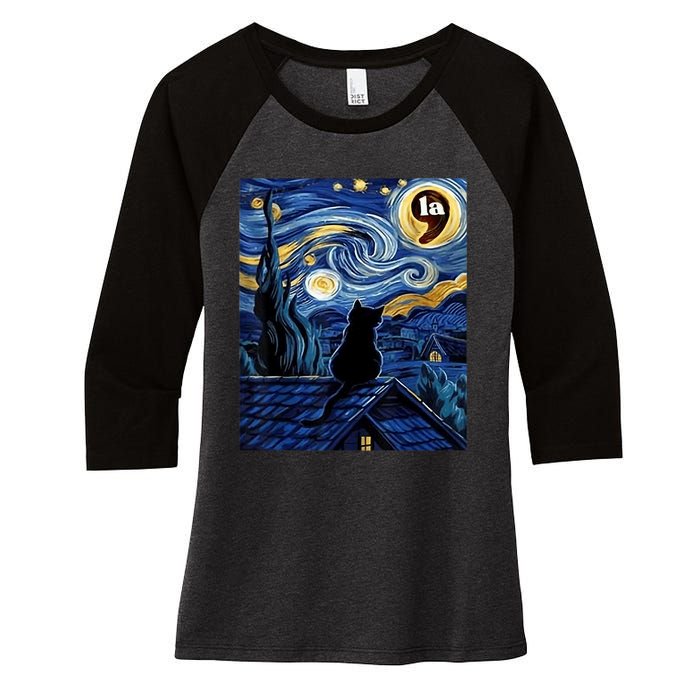 Halloween Starry Night Black Cat Comma La Kamala Harris Women's Tri-Blend 3/4-Sleeve Raglan Shirt