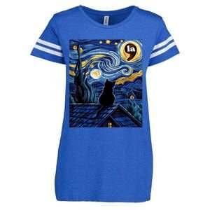 Halloween Starry Night Black Cat Comma La Kamala Harris Enza Ladies Jersey Football T-Shirt